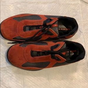 Prada sport red suede sneakers